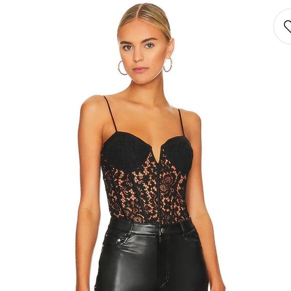 Cami NYC Anne Corded Lace Bodysuit in Black - Picture 1 of 10